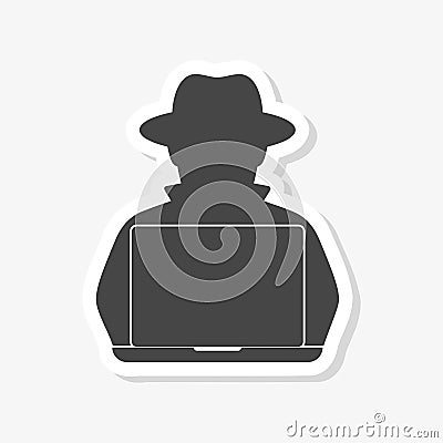 Hacker, laptop sticker, logo or icon Vector Illustration