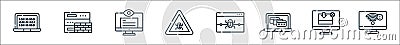 hacker line icons. linear set. quality vector line set such as wifi, download, alert, alert, bug, spy, firewall Vector Illustration