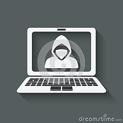 Hacker in mask on laptop screen Vector Illustration