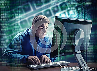 Hacker in the office Stock Photo