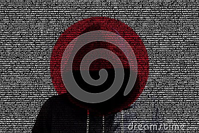 Hacker shininhg through japanese computer code flag Stock Photo