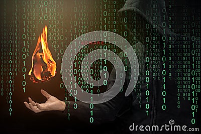 Hacker show a fireball on hand, Fireball Adware concept Stock Photo