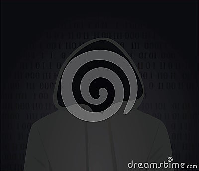 Hacker silhouette on binary background Vector Illustration