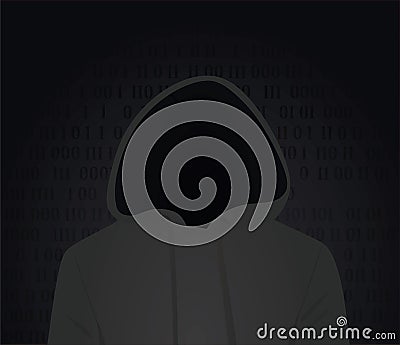 Hacker silhouette on binary background Vector Illustration