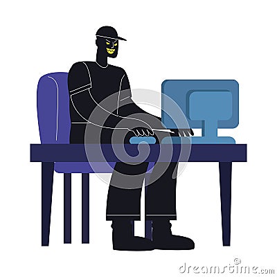 hacker silhouette using desktop Vector Illustration