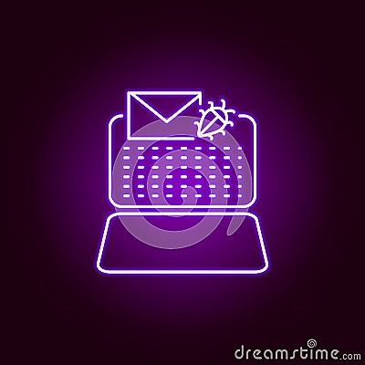 Hacker, Spam icon in neon style. Can be used for web, logo, mobile app, UI, UX Vector Illustration