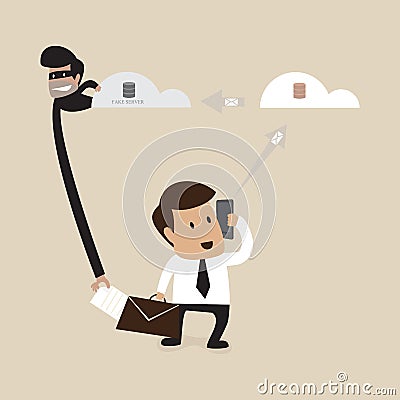 Hacker is stealing data form businessman Vector Illustration