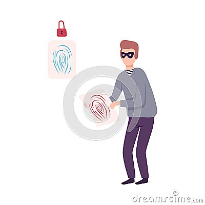 Hacker Stealing Personal Fingerprint, Cyber Internet Security, Computer Attack Vector Illustration Vector Illustration