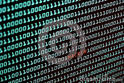 Hacker text and binary code concept from the desktop screen, selective focus Stock Photo