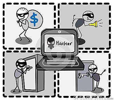 Hacker thief money Cartoon Illustration