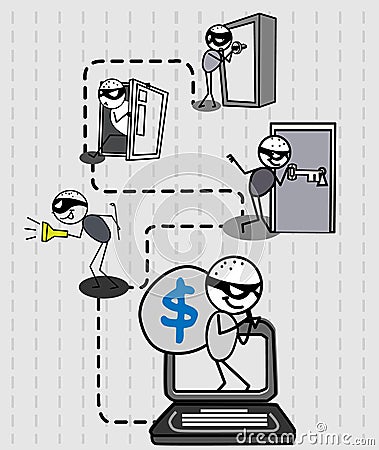 Hacker thief money Cartoon Illustration