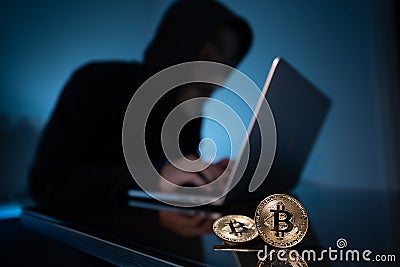 Hacker try to hack bitcoin blockchain system Stock Photo