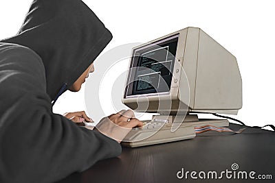 Hacker trying to steal information from system Stock Photo