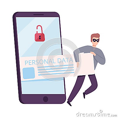Hacker Trying to Steal Private Data from Computer, Cyber Security, Hacking and Phishing Vector Illustration Vector Illustration