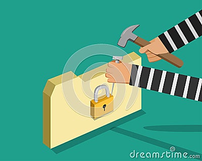 Hacker trying to unlock folder, vector Vector Illustration