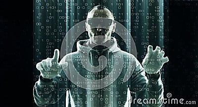 Hacker typing on virtual computer Stock Photo