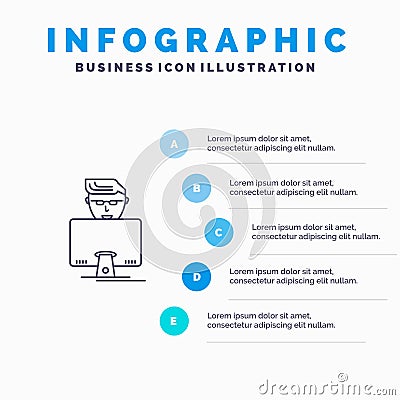 Hacker, User, Gamer, Programmer Line icon with 5 steps presentation infographics Background Vector Illustration