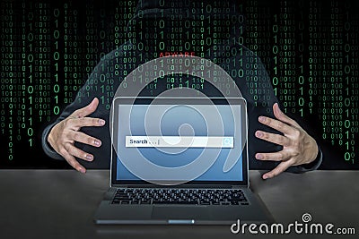 Hacker using adware fireball to control laptop computer Stock Photo