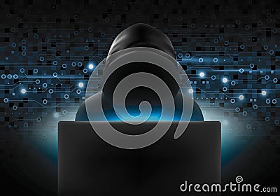 Hacker using computer with light and technology background Stock Photo