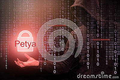 Hacker using Petya ransomware for cyber attack Stock Photo