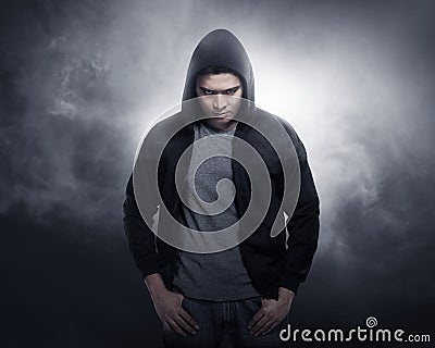 Hacker wearing hoodie shirt Stock Photo