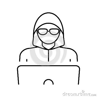 hacker work at laptop line icon vector illustration Vector Illustration