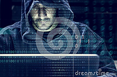 Hacker working on computer cyber crime Stock Photo