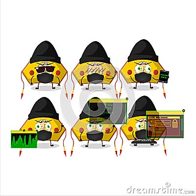 A Hacker yellow chinese woman hat character mascot with Vector Illustration