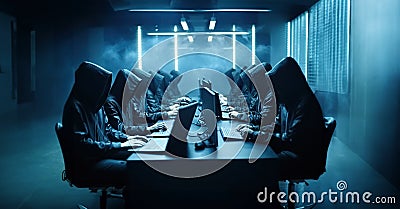 Hackers with hoodies. Hacker group, organization or association Stock Photo