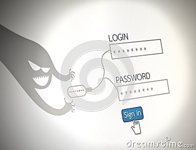 Hackers steal passwords picture concept of security, websit Stock Photo