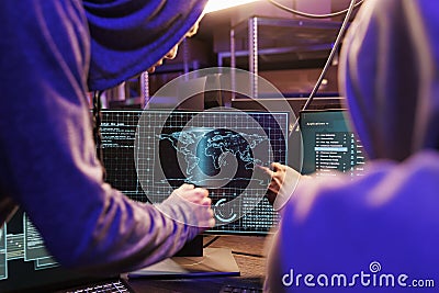 Hackers using spyware on computer screen Stock Photo