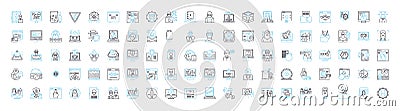 Hackers vector line icons set. hacking, cracker, malware, virus, exploit, phishing, cryptovirus illustration outline Vector Illustration