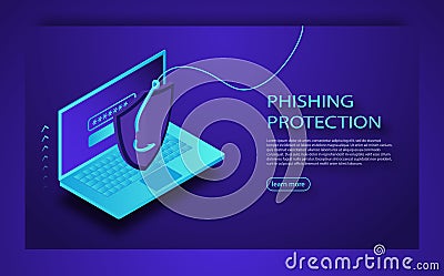 Hacking credit card or personal information website. Cyber banking account attack. Phishing Protection Concept Vector Illustration