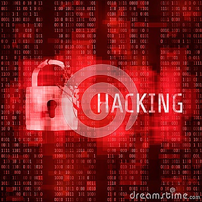 Hacking. Hacker cyber attack. Hacked program on matrix code background. Vector illustration Vector Illustration