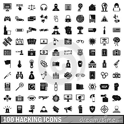 100 hacking icons set, simple style Vector Illustration