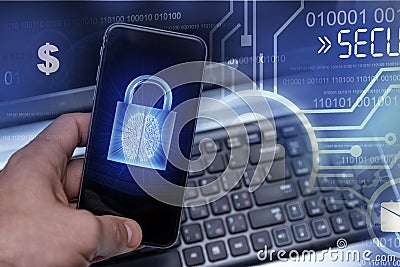 Hacking mobile devices by hackers. Data protection in the cloud Stock Photo