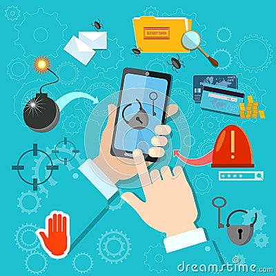 Hacking mobile, smartphone in hand Vector Illustration