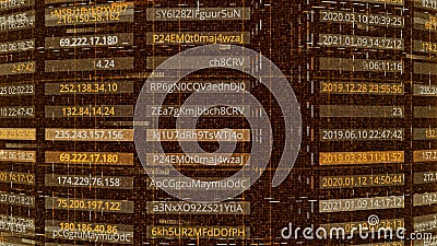 Hacking passwords and addresses. Animation. Passwords and addresses are publicly available after being hacked by hackers Stock Photo