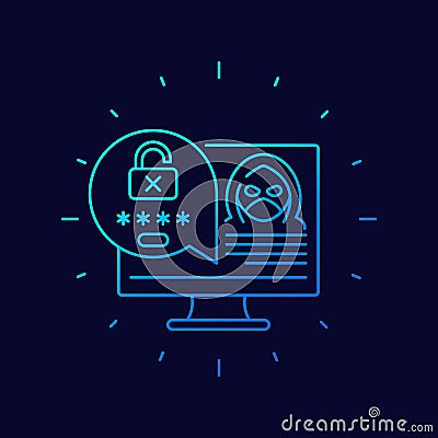 hacking, unauthorized access line vector icon Vector Illustration