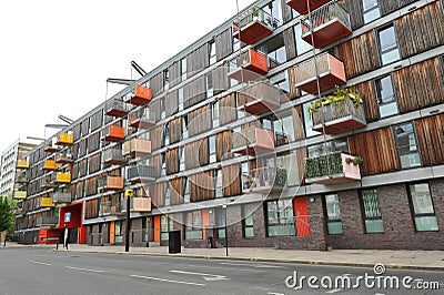 Typical colorful block of flats in the Hackney district in east London, England, United Kingdom Editorial Stock Photo