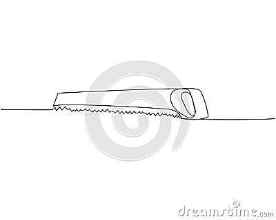 Hacksaw, wood saw, carpentry tools one line art. Continuous line drawing of repair, professional, hand, people, concept Vector Illustration