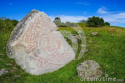 Hacon Stone runestone in Birka and Hovgarden in Stockholm, Sweden Stock Photo