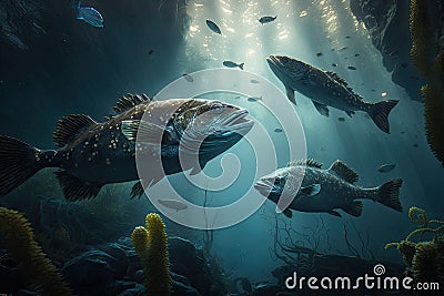 Haddock Fish Underwater Lush Nature by Generative AI Stock Photo