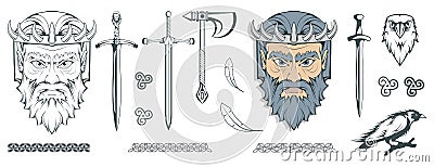 Hades - the ancient Greek god of the underworld of the dead. Greek mythology. Sword of hell and the raven. Olympian gods Vector Illustration