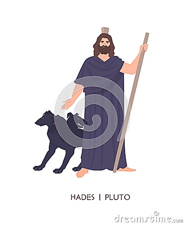 Hades or Pluto - god of dead, king of underworld in ancient Greek and Roman religion or mythology. Male cartoon Vector Illustration