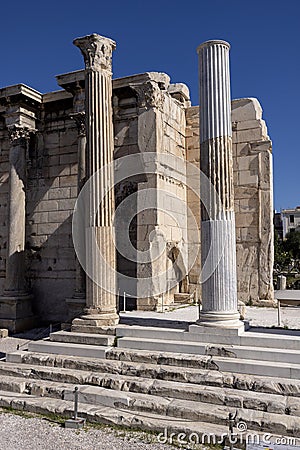 Hadrian Library, remains of Roman Emperor Hadrian building in antique times, Athens, Greece Editorial Stock Photo