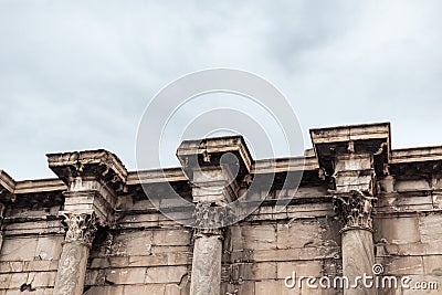 Hadrian`s Library wall marble columns close-up Stock Photo