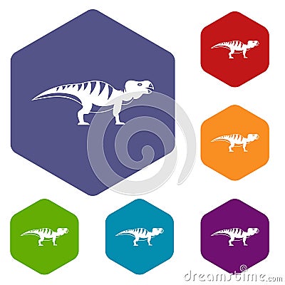 Hadrosaurid dinosaur icons set hexagon Vector Illustration