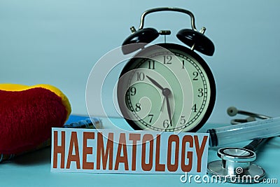 Haematology Planning on Background of Working Table with Office Supplies. Stock Photo