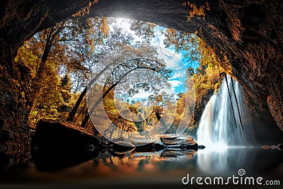 Haew Suwat Waterfall at Khao Yai National Park in Thailandl is a Stock Photo